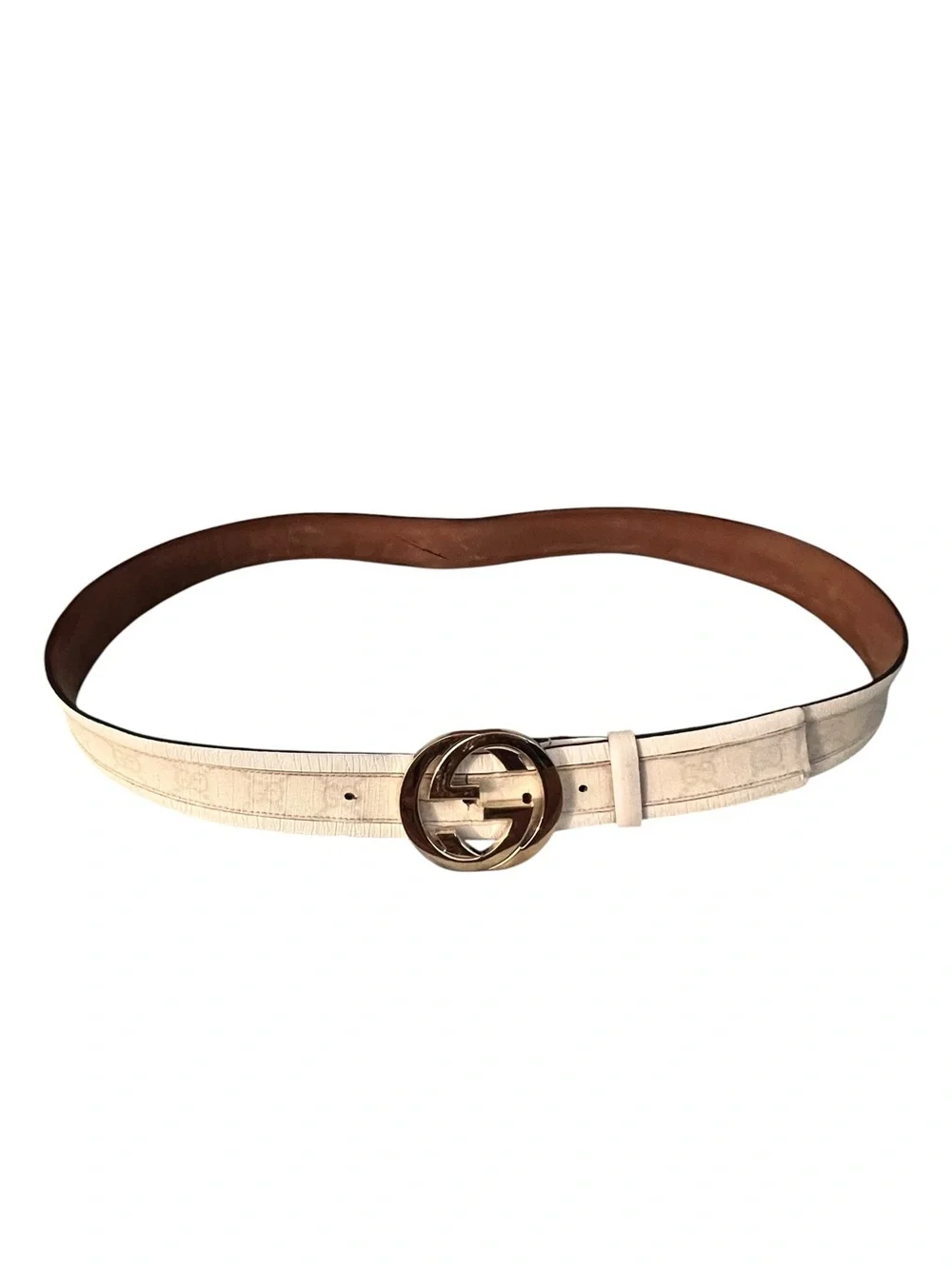 Project Gucci White Leather GG Interlocking Gold Buckle Belt